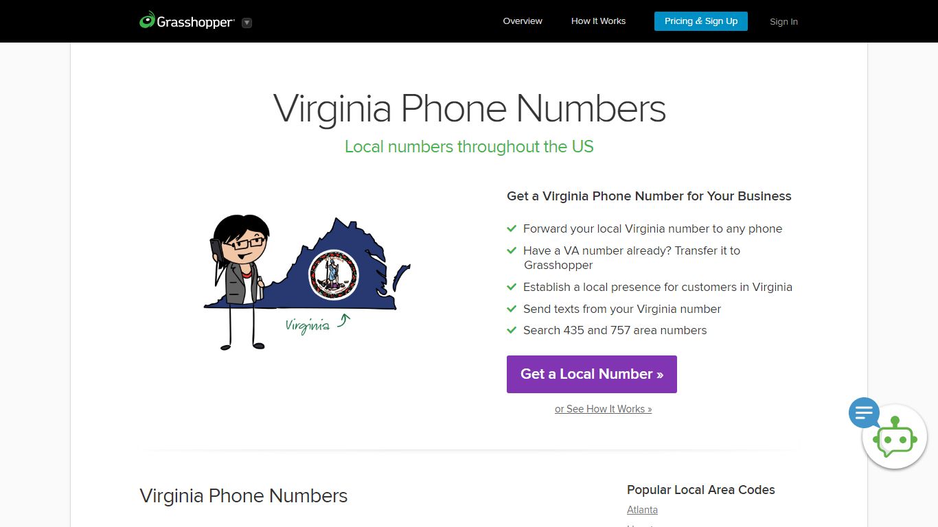 Virginia (VA) Phone Numbers - Local Area Codes 757, 435 - Grasshopper